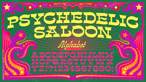 Psychedelic Saloon is a groovy 1960s style font with roots in old west, frontier, rodeo, or cowboy type; A good hybrid crossover between western and hippie alphabet styles.