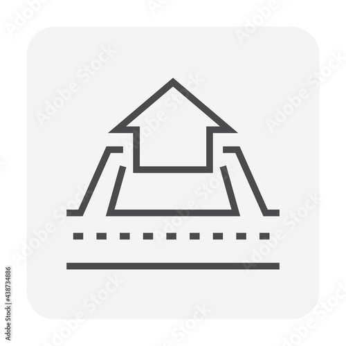 House building in land lot and access road vector icon in perspective view. That real estate or property on roadside for residential, development, owned, sale, rent, buy or investment. 64x64 pixel. 