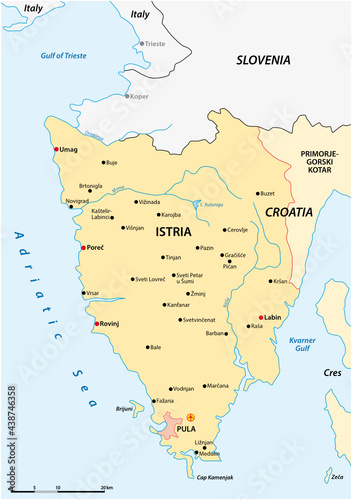 Vector map of the Croatian peninsula Istria, Croatia