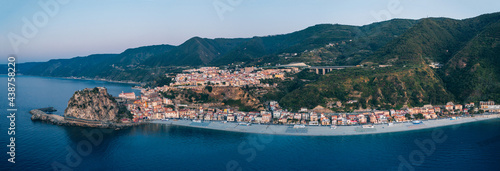Aerial view of coast of Scilla at sunset. Calabria, Italy