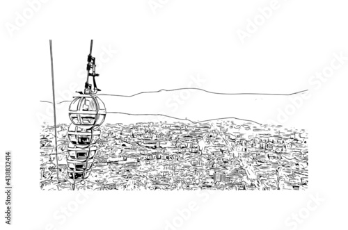Building view with landmark of Grenoble is the city in France. Hand drawn sketch illustration in vector.