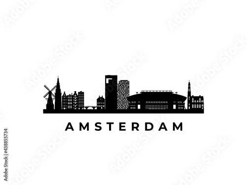 Vector Amsterdam skyline. Travel Amsterdam famous landmarks. Business and tourism concept for presentation, banner, web site.
