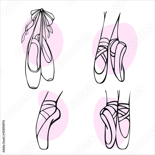  ballet icon set with pointe shoes on the white background