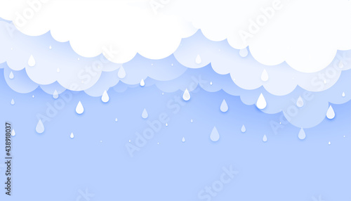 cloud with falling rain drops papercur style background