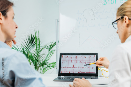 Biofeedback Training. Biofeedback Practitioner and Patient in Consultation