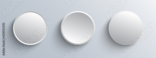 Circle buttons white and gray, 3D navigation panel for website, editable vector illustration.