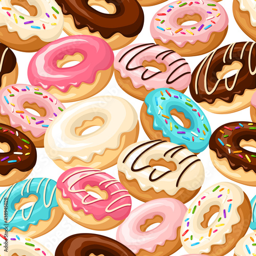 Vector seamless pattern with colorful donuts.