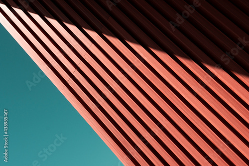 line of wood in detail building and blue sky abstract architecture background