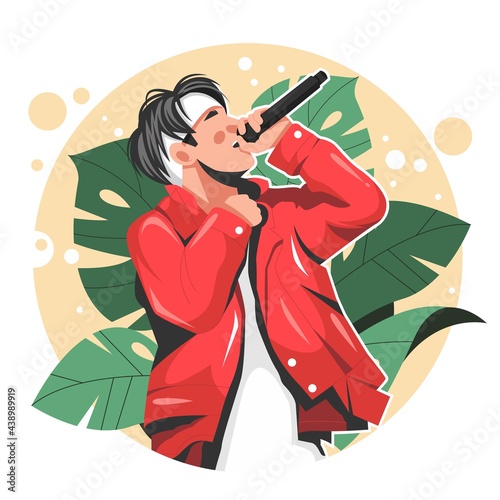 portrait of singer flat vector illustration