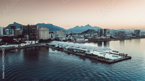 Rio de Janeiro, rio, Brazil, brasil, museum, sunset, city center, downtown, aerial view, drone, exposition, museu do amanhã, guanabara, south america, travel, culture, museum, square, tomorrow, art, j