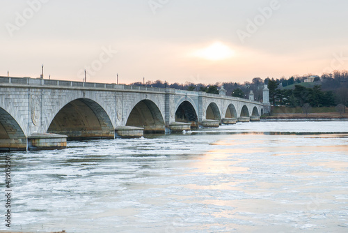 frozen Potomac river and memorial bridge in winter season - Washington dc united states of America