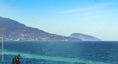 The sea coast of the Crimea, in the background is the famous mountain Ayu dag Bear Mountain.