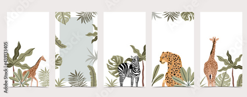 Safari background for social media with giraffe,leopard;zebra
