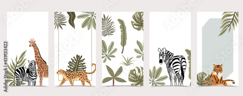Safari background for social media with giraffe,leopard;zebra