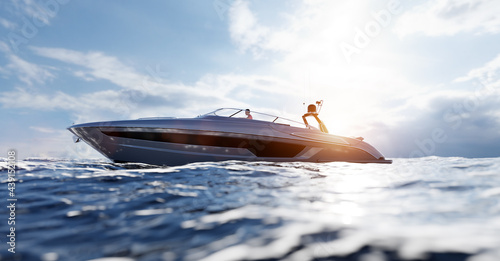 Catamaran motor yacht on the ocean