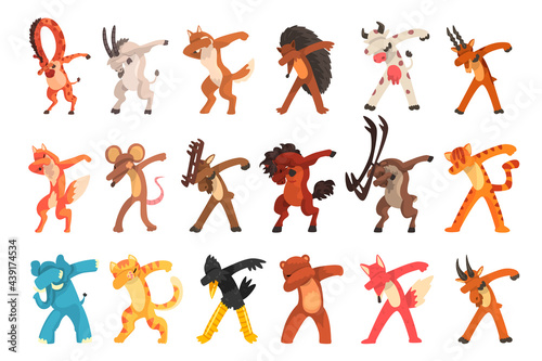 Set of Animals Standing in Dub Dancing Pose, Different Animals Doing Dubbing Vector Illustration on White Background
