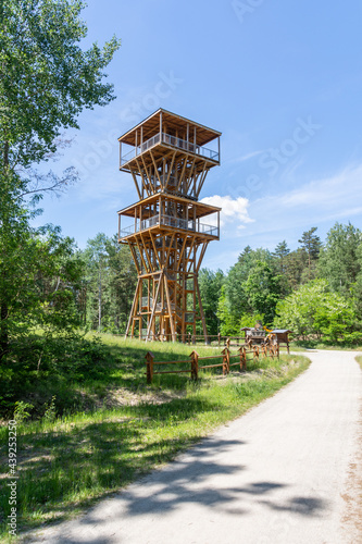 Wooden lookout tower - former Babina Mine geotourist route near Bad Muskau - brown coal mine lake 