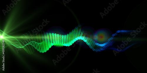 Abstract color background with wireframe grid in defocus and spot on black. Banner for business, science and technology.