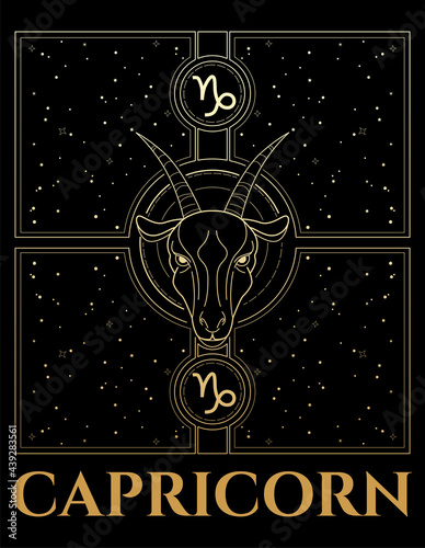 vector illustration of capricorn in gold and black colours 