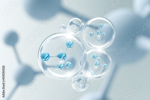 Molecule inside Liquid Bubble, 3d illustration.