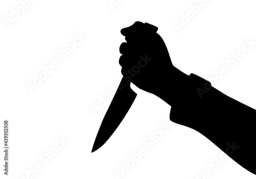 Shadow of killing knife in hand isolated on white background. Vector