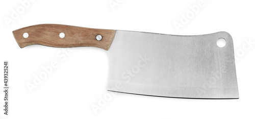 Large sharp cleaver knife with wooden handle isolated on white