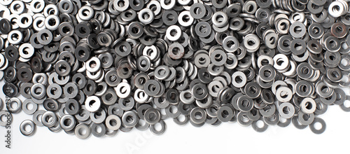 Background texture of metal nut washer. Nut washer made by steel.