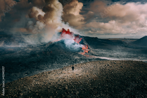 Selfie with Volcano Eruption