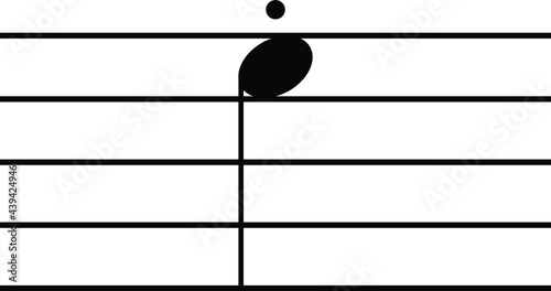 Black music symbol of Staccato note on staff lines