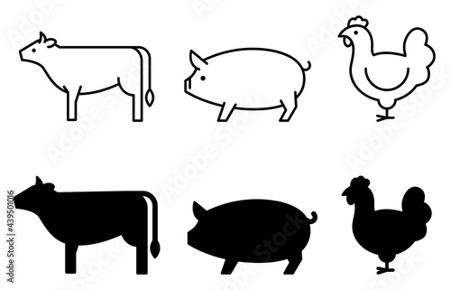 Cow, pig, and chicken icons 牛、豚、鶏のアイコン