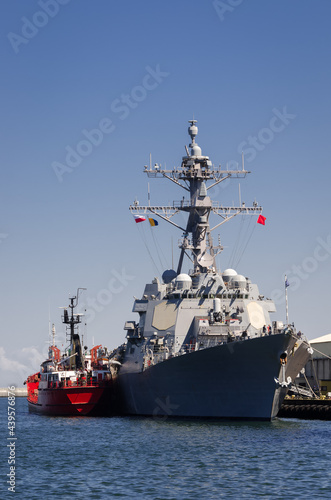  WARSHIP - US Navy guided missile destroyer moored at the seaport wharf
