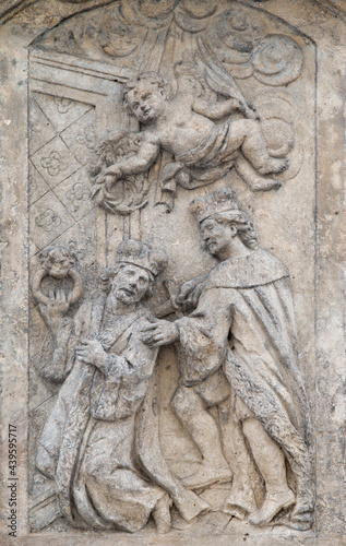 Relief of the assassination of Saint Wenceslas, the main patron saint of the Czech nation. Kutna Hora, Czech Republic.