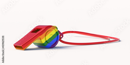 Gay pride rainbow flag whistle isolated on white background. 3d illustration