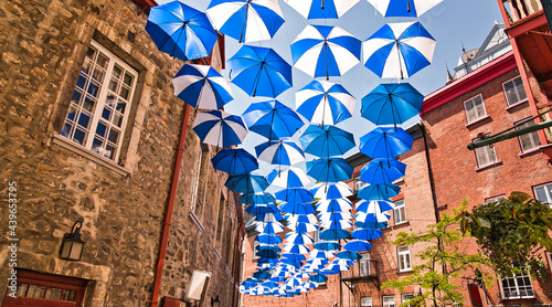 Lot of Umbrellas in Petit Champlain street Quebec city Canada