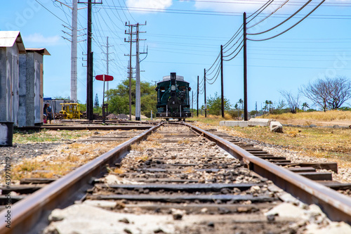 Steam locomotive down the tracks on Oahu