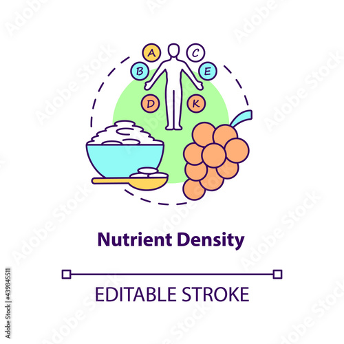 Nutrient density concept icon. Amount of nutritions included in food. Quality of meals. Healthy eating abstract idea thin line illustration. Vector isolated outline color drawing. Editable stroke