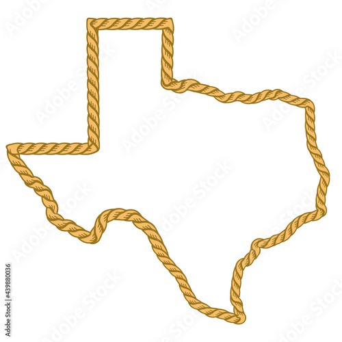 Texas map with lasso rope frame with symbol star isolated on white for design. Texas color sign symbol