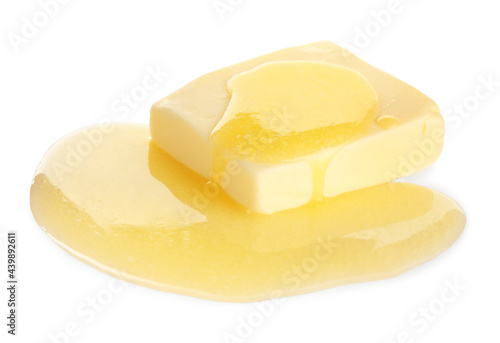 Tasty fresh melting butter on white background