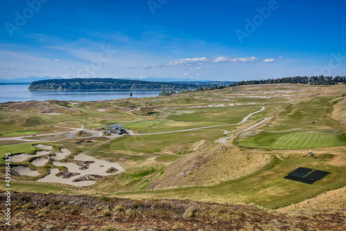 Chambers Bay Golf Course on shores of Puget Sound, Tacoma, Washington. Home of the US Open in 2015. A municipal course owned by Pierce County