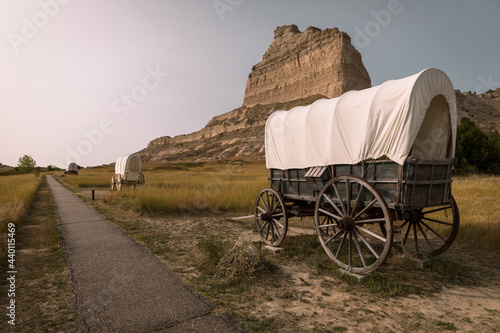 Gering, Nebraska, USA. Covered wagon in Scotts Bluff National Monument