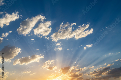 Bright sunset sky with beautiful clouds. Sky background.