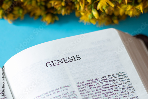 Genesis Book from Holy Bible inspired by God and Jesus Christ written by Moses. A book of the creation and beginning from Adam and Eve. 