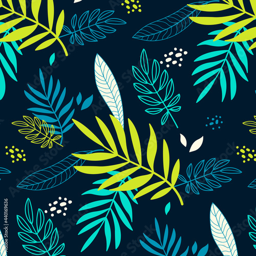 Tropical leaves seamless pattern. Jungle plants. Great for fabric and textile design.