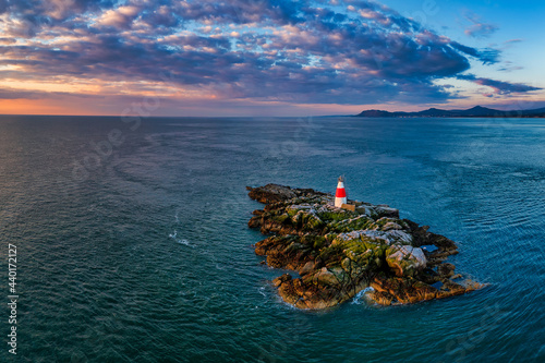Aerial view of Dalkey Island. Sunset Vico Bathing Place, This pool is situated at the outdoor Vico bathing area on the coast at Dalkey - Killiney Dublin . Blackrock, dun Laoghaire - Ireland