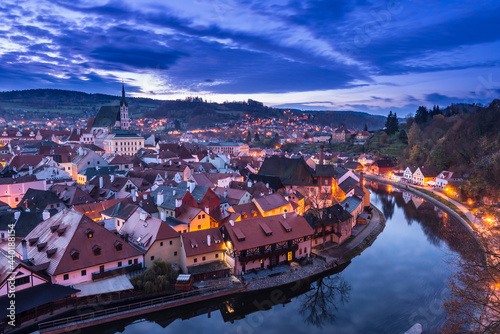 Evening view of Cesky Krumlov from high point