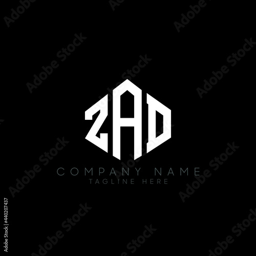 ZAD letter logo design with polygon shape. ZAD polygon logo monogram. ZAD cube logo design. ZAD hexagon vector logo template white and black colors. ZAD monogram, ZAD business and real estate logo. 