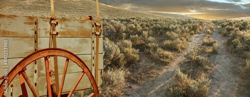 Pioneer wagon on the Oregon trail , USA