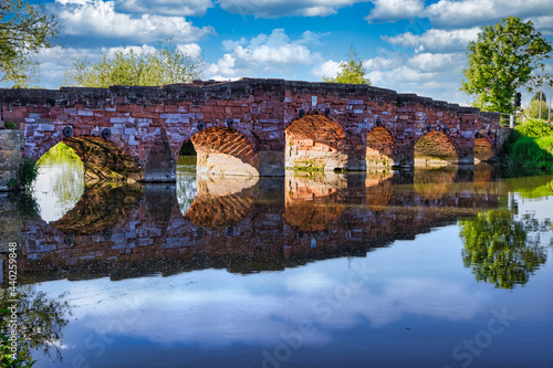 Eckington Bridge spanning the River Avon in the English county of Worcestershire, England. A grade II listed structure erected in the 1720's. It consists of six arches and is built with red sandstone.