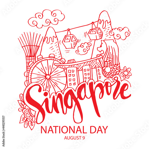 Singapore National Day poster concept. August 9th. Doodle style.