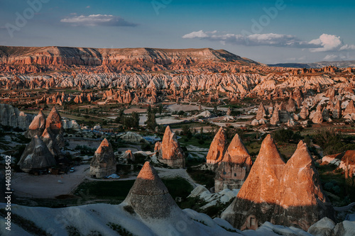 Beautiful sunset in mountains Goreme, Cappadocia from view point on the Red Valley